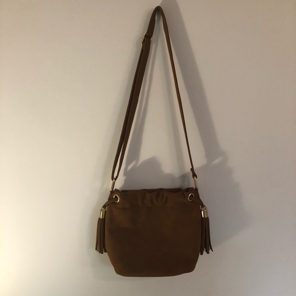 Faux Suede Shoulder Tassel Bag